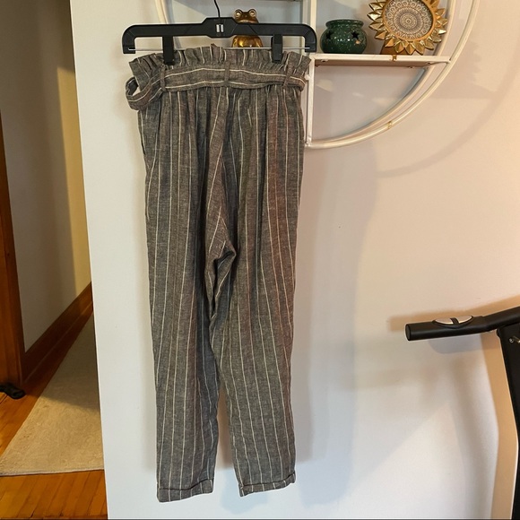 Bershka Women's Small S Striped Linen Blend Belted Pants - Picture 2 of 4